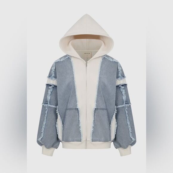 Sweaters - Denim Patchwork Hoodie